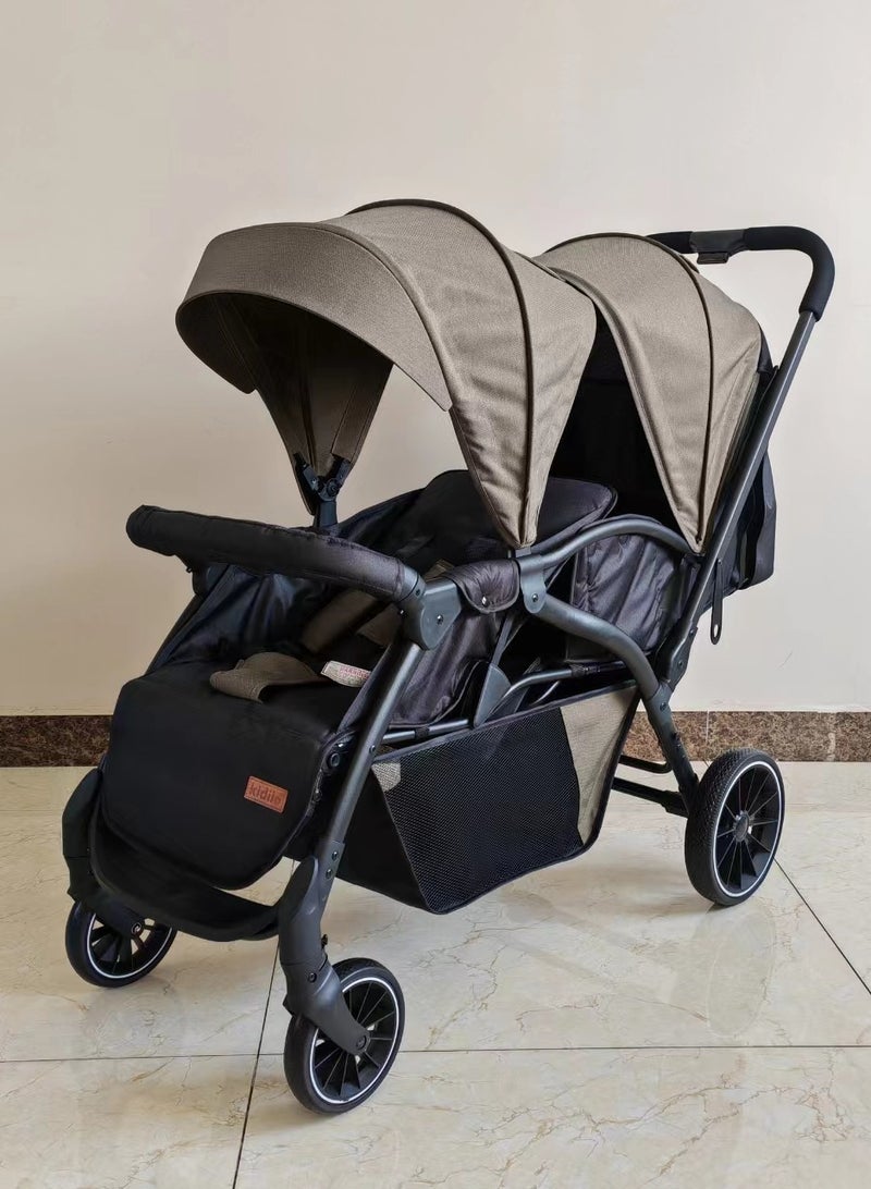 كيديليو عربة أطفال توأم kidilo، عربة أطفال مزدوجة قابلة للطي للأطفال حديثي الولادة والأطفال الصغار مع مظلة وسلة تخزين، رمز المنتج LB200 - Image 2