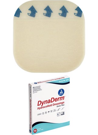 Dynarex DynaDerm Hydrocolloid Dressings, Sterile Moist Bandages Used for All Kinds of Wounds, 4" x 4", X-Thin & Latex-Free, Peel-Down Patches - 1 Box of 10 Dressings