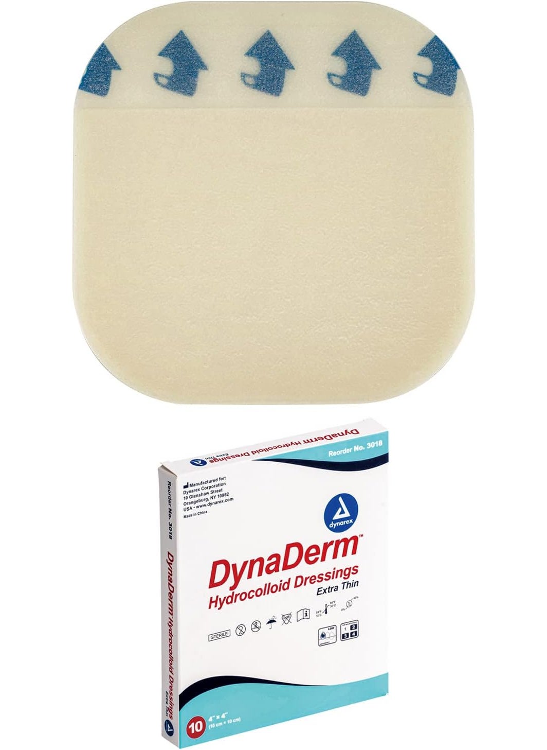 Dynarex - Dynarex DynaDerm Hydrocolloid Dressings, Sterile Moist Bandages Used for All Kinds of Wounds, 4" x 4", X-Thin & Latex-Free, Peel-Down Patches - 1 Box of 10 Dressings - Image 1