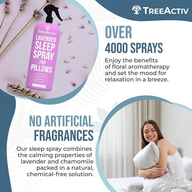 TreeActiv Sleep Spray, 16 oz, Lavender Pillow Spray for Sleep, Lavender Spray Sleep with Witch Hazel, Lavender Sleep Spray for Pillows and Bed, Pillow Mist Sleep Spray, Linen Spray for Bedding - Image 3