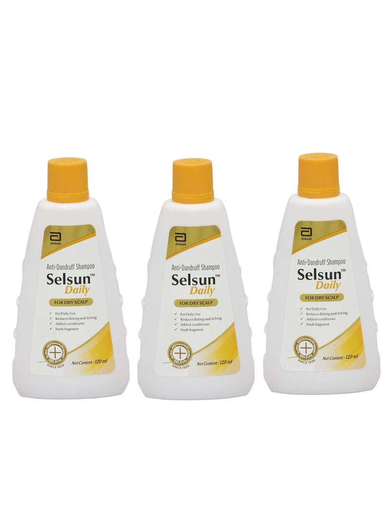 Selsun Daily Anti Dandruff Shampoo Clears away dandruff flakes Pack of 3 120ml each - Image 1