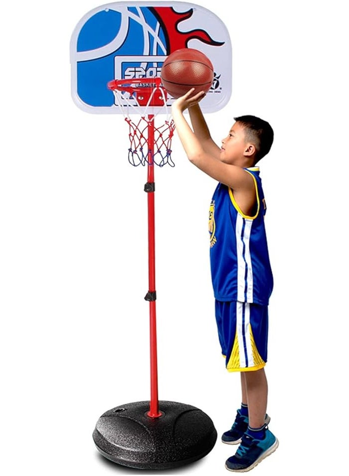 مجموعة كرة السلة المحمولة للأطفال، حامل قابل للتعديل بالارتفاع، مع لوحة وشبكة وقاعدة، للاستخدام الداخلي والخارجي - Image 1