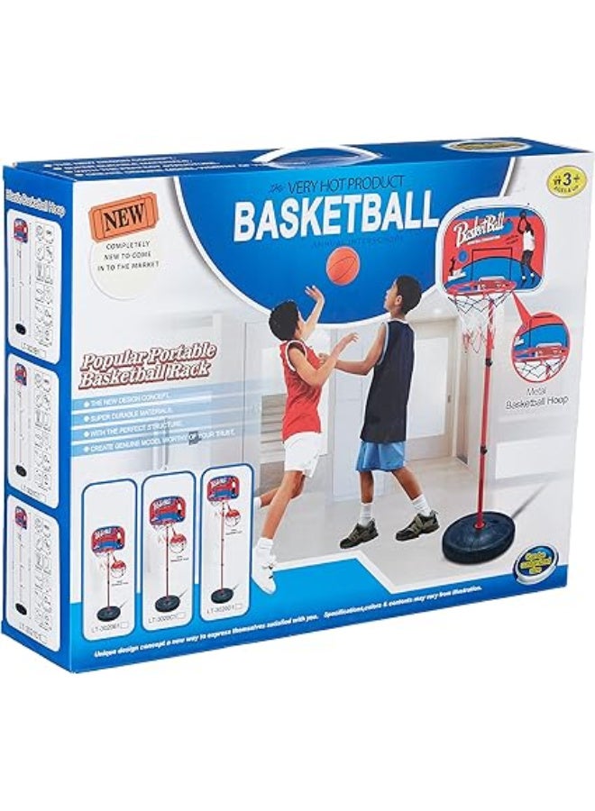 مجموعة كرة السلة المحمولة للأطفال، حامل قابل للتعديل بالارتفاع، مع لوحة وشبكة وقاعدة، للاستخدام الداخلي والخارجي - Image 4