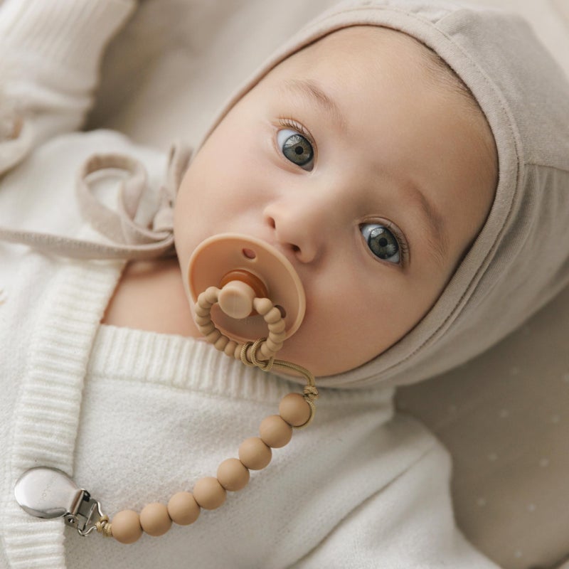 Bleu La La Luladream Pacifier and Clip Set - Natural Rubber Nipple - Soft Teething Handle - for Infants Baby's and Toddlers, 0-18 Months (Camel + Cream + Clips) - Image 2
