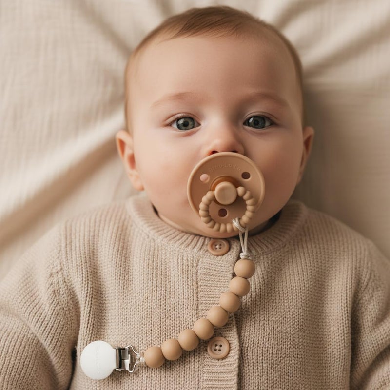 Bleu La La Luladream Pacifier and Clip Set - Natural Rubber Nipple - Soft Teething Handle - for Infants Baby's and Toddlers, 0-18 Months (Camel + Cream + Clips) - Image 4