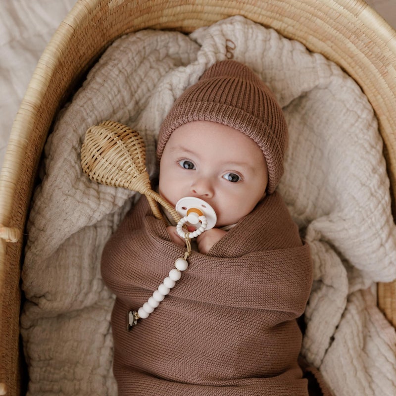 Bleu La La Luladream Pacifier and Clip Set - Natural Rubber Nipple - Soft Teething Handle - for Infants Baby's and Toddlers, 0-18 Months (Camel + Cream + Clips) - Image 5