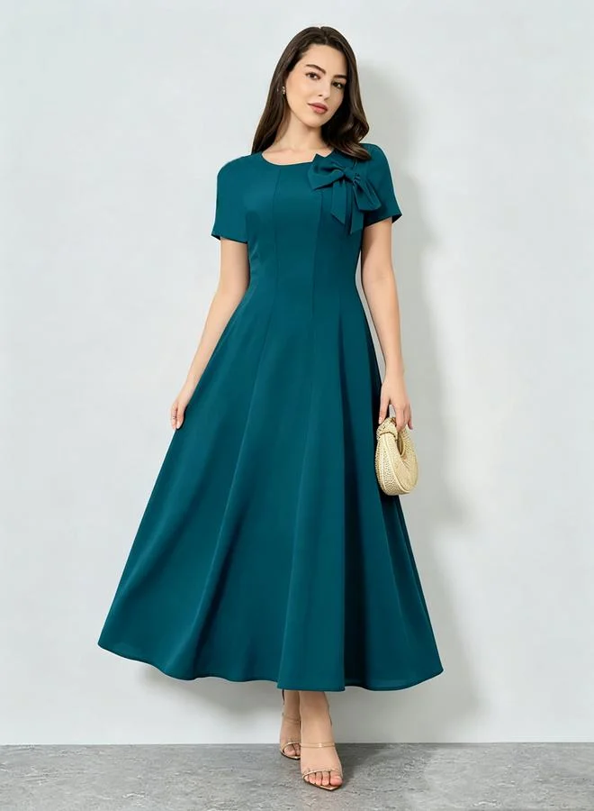 ستايلي Blue Bow Detail A-Line Midi Dress