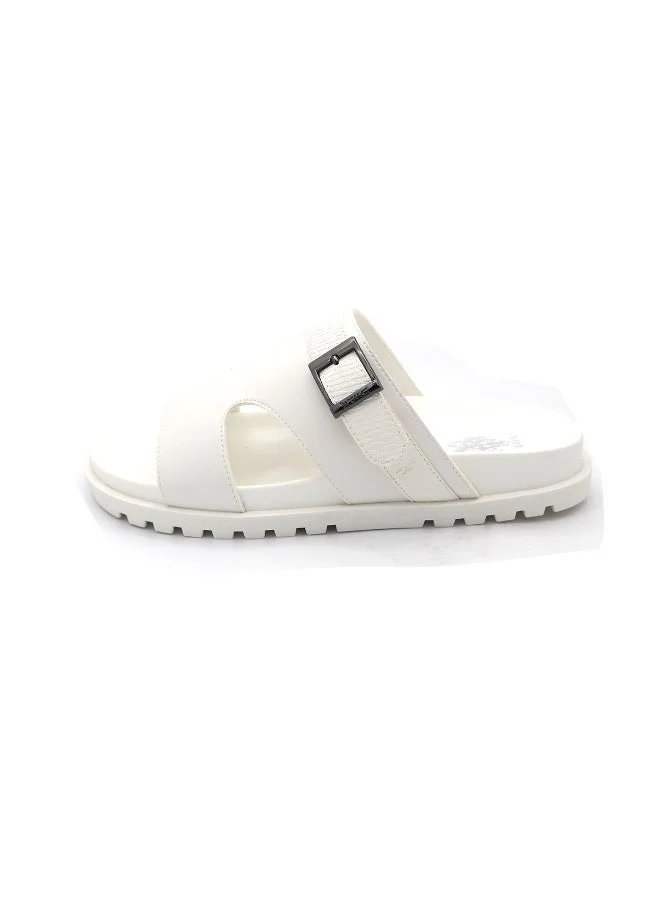U.S. Polo Assn. WHITE US Polo White Men’s Slip‑On Leather‑Look Slide Sandals – Adjustable Buckle Strap, Casual Summer Footwear for Men | Best Price UAE