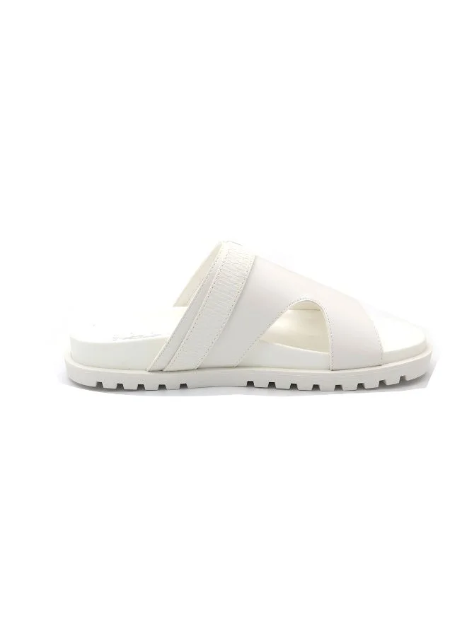 US Polo White Men’s Slip‑On Leather‑Look Slide Sandals – Adjustable Buckle Strap, Casual Summer Footwear