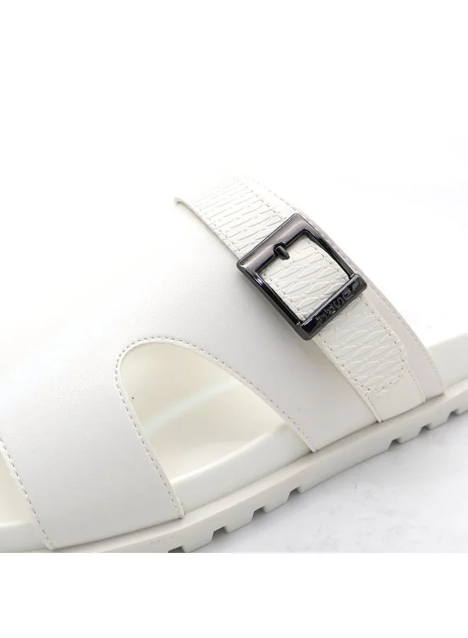 U.S. Polo Assn. WHITE US Polo White Men’s Slip‑On Leather‑Look Slide Sandals – Adjustable Buckle Strap, Casual Summer Footwear for Men | Best Price UAE