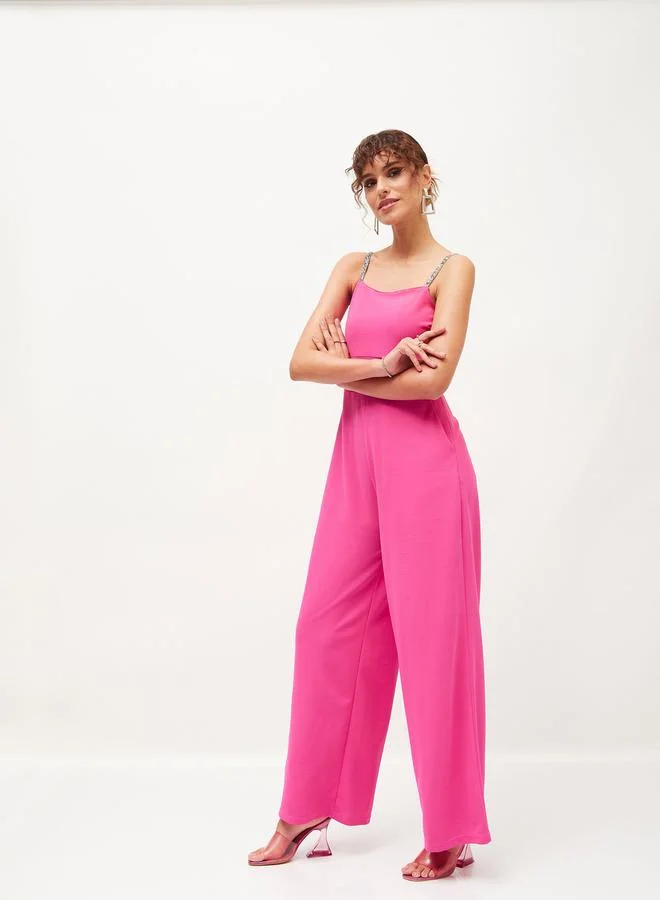 SASSAFRAS Embellished Strap Detail Square Neck Jumpsuit by Styli
