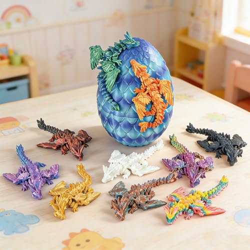 Olee Odee 10pcs Mini Flying Dragons in Dragon Egg 3D Printed Collectible Fantasy Toy Gift Set for Kids Boys Girls Teens Birthday Easter Christmas Stocking Party Favor DisplayStarlit Blue - Image 1
