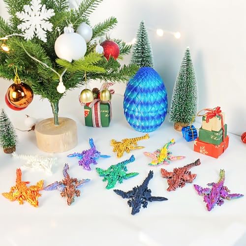 Olee Odee 10pcs Mini Flying Dragons in Dragon Egg 3D Printed Collectible Fantasy Toy Gift Set for Kids Boys Girls Teens Birthday Easter Christmas Stocking Party Favor DisplayStarlit Blue - Image 5