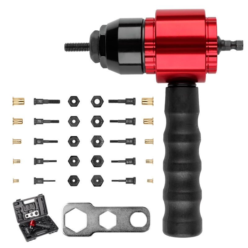 YUZES Rivet Nut Tool Rivet Nut Kit Rivet Nut Gun Adapter Compatible with Cordless Drill  Ratchet Wrench Newly LaborSaving Rivnut Tool with 10 Mandrels  50 Rivet Nuts Rugged Carrying Case