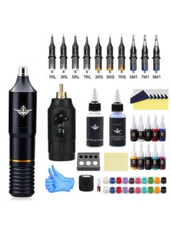 Wireless Rotating Tattoo Pen Kit, Wireless Power RCA Display Portable Rechargeable, 10 Cartridges Needle 10 Color Pigment 30ml Tattoo Transfer Gel 30ml Pigment Diluent,Professional Tattoo Kit