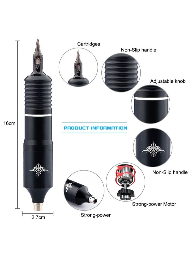 HaLunhi - Wireless Rotating Tattoo Pen Kit, Wireless Power RCA Display Portable Rechargeable, 10 Cartridges Needle 10 Color Pigment 30ml Tattoo Transfer Gel 30ml Pigment Diluent,Professional Tattoo Kit - Image 1