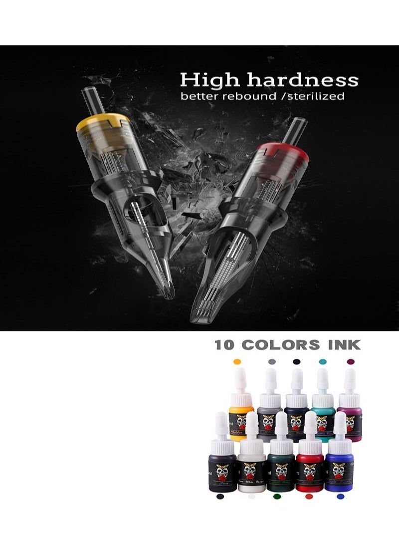 HaLunhi - Wireless Rotating Tattoo Pen Kit, Wireless Power RCA Display Portable Rechargeable, 10 Cartridges Needle 10 Color Pigment 30ml Tattoo Transfer Gel 30ml Pigment Diluent,Professional Tattoo Kit - Image 1