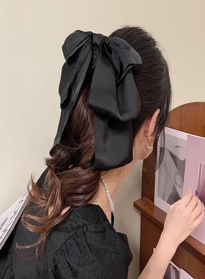 Aswewamt 3 Pcs Large Satin Silk Bow Hair Claw Clips Ribbon Chiffon Bowknot Hair Clips French Style with Long Tail Ponytail Hair Decorations Accessories for Women - Image 4