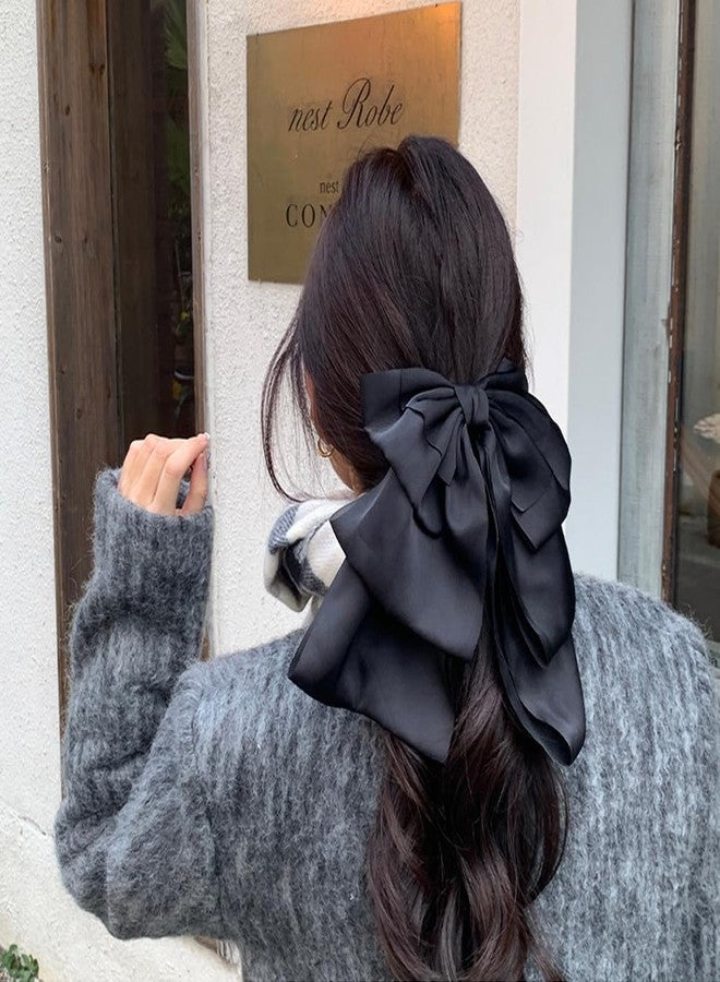 Aswewamt 3 Pcs Large Satin Silk Bow Hair Claw Clips Ribbon Chiffon Bowknot Hair Clips French Style with Long Tail Ponytail Hair Decorations Accessories for Women - Image 5