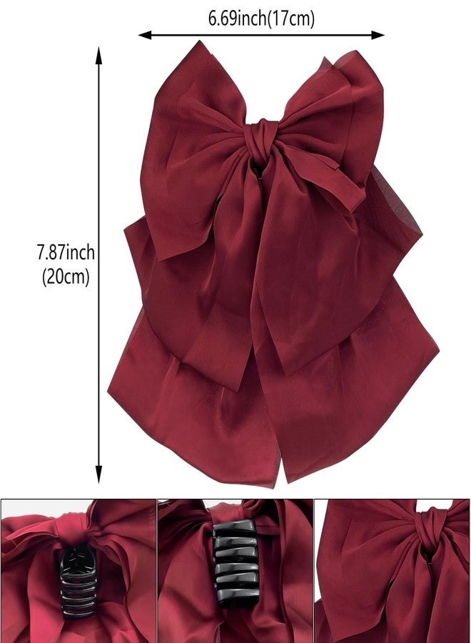 Aswewamt 3 Pcs Large Satin Silk Bow Hair Claw Clips Ribbon Chiffon Bowknot Hair Clips French Style with Long Tail Ponytail Hair Decorations Accessories for Women - Image 2
