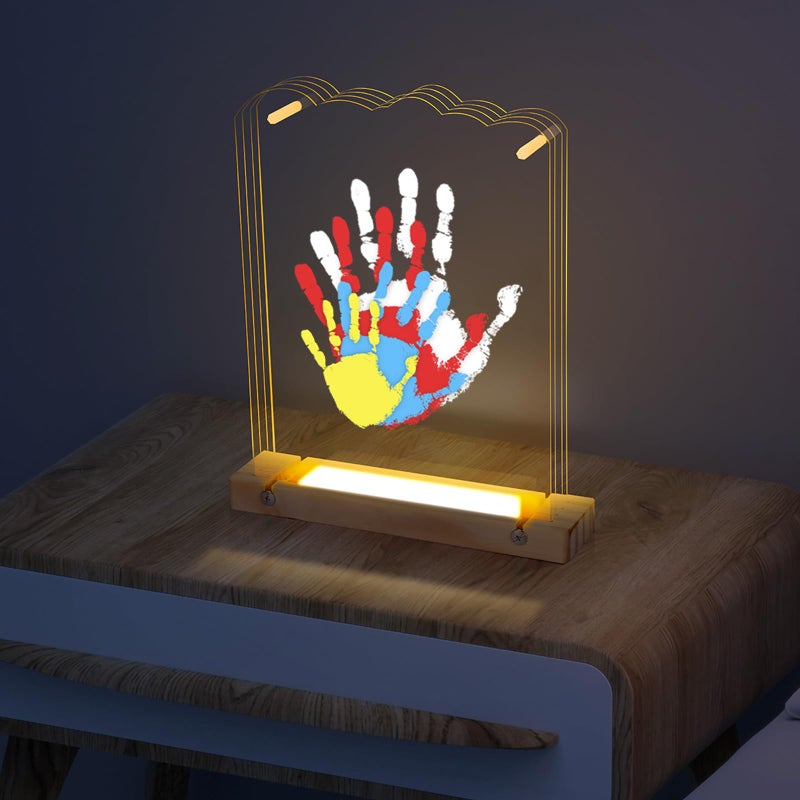 Bixinyo Family Handprint Kit with Light Baby Hand and Footprint Kit Family Gifts for New Parents Christmas Adoption Baby Shower New Mom Gifts Wooden Craft Keepsake Nature