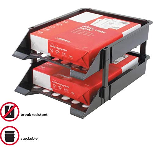 Deflecto Super Tray Countertop Tray, Break-Resistant, Black, Set of 2 Trays With (4) 3" and (4) 5" Plastic Risers, 11"W x 2-1/2"H x 14-3/4"D (63304) - Image 4