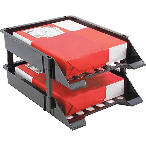 Deflecto Super Tray Countertop Tray, Break-Resistant, Black, Set of 2 Trays With (4) 3" and (4) 5" Plastic Risers, 11"W x 2-1/2"H x 14-3/4"D (63304) - Image 1