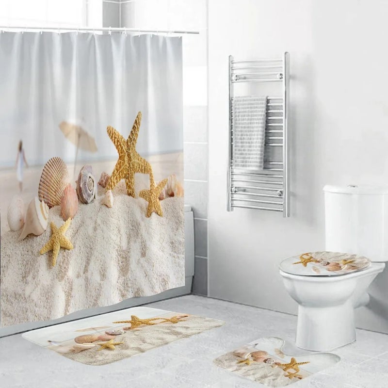 Y&D 4 Piece 3D Printing Theme Shower Curtain and Bath Mat Set Wolf Couple Waterproof Non-Slip Bathroom Curtain and Rug Set - Image 4