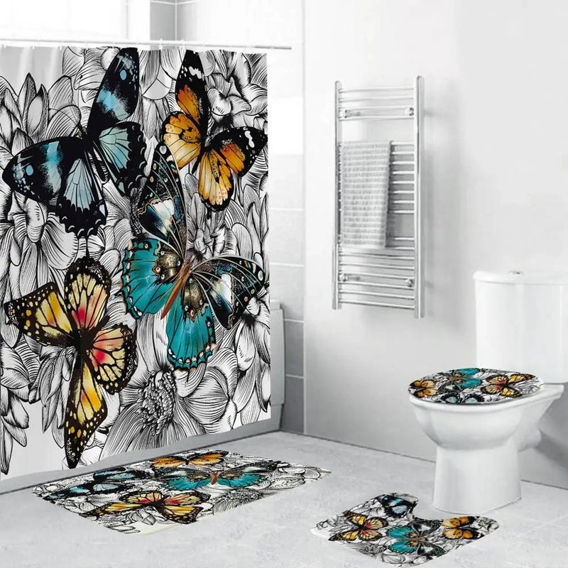 Y&D 4 Piece 3D Printing Theme Shower Curtain and Bath Mat Set Wolf Couple Waterproof Non-Slip Bathroom Curtain and Rug Set - Image 3