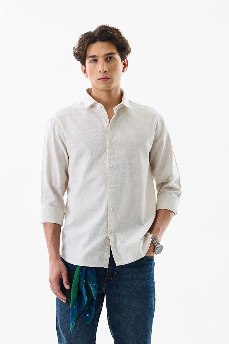 سنيتش Beige Striped Long Sleeve Regular Fit Core Lab Shirt