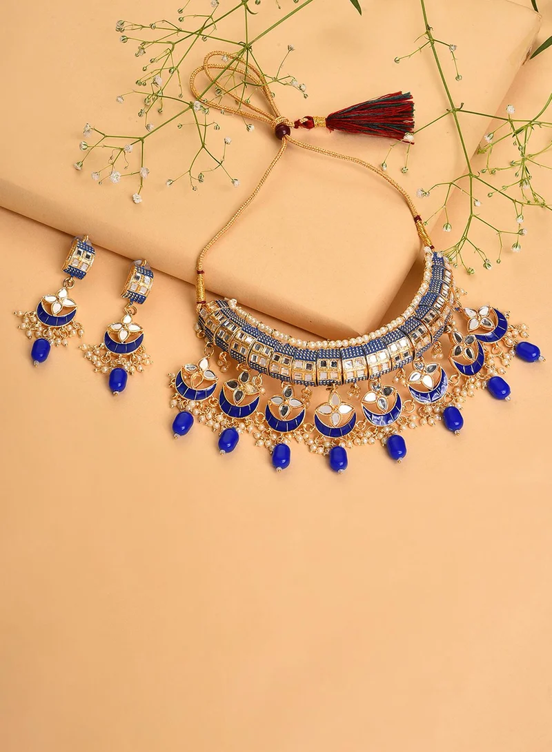 سوهي طقم مجوهرات صناعية مرصع بالأحجار والخرز باللون الأزرق