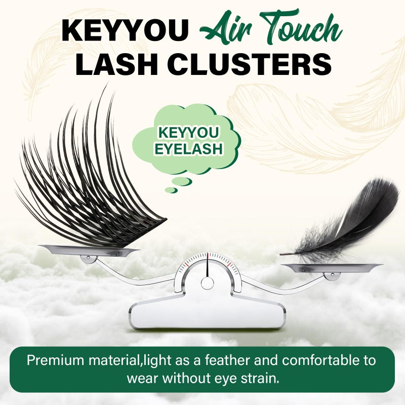 KEYYOU Lash Clusters 144pcs Individual Lashes D Curl 16mm Eyelash Clusters Super Lightweight Air Touch Cluster Lashes Soft&Wispy Comfortable Easy to DIY at Home(Air01-D-16mm) - Image 4