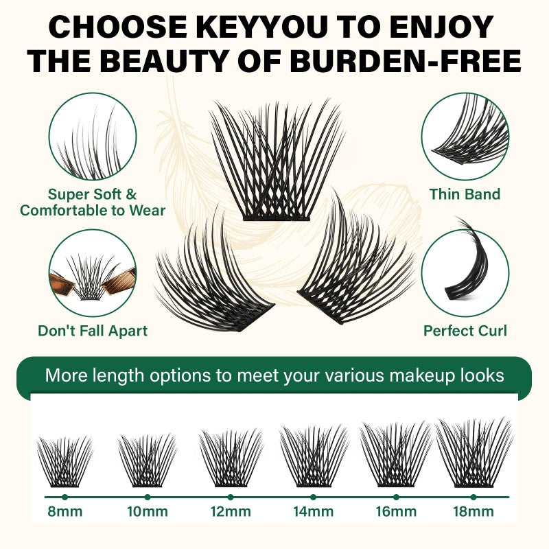 KEYYOU Lash Clusters 144pcs Individual Lashes D Curl 16mm Eyelash Clusters Super Lightweight Air Touch Cluster Lashes Soft&Wispy Comfortable Easy to DIY at Home(Air01-D-16mm) - Image 5