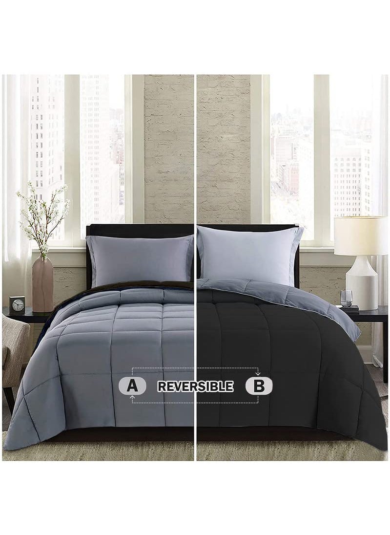 VAS COLLECTIONS VAS COLLECTIONS Microfibre AllWeather Solid ComforterDuvet Reversible with Siliconised Filling for HomeHotelHospital Use Double 240x220 cm 200 GSM Grey Black 