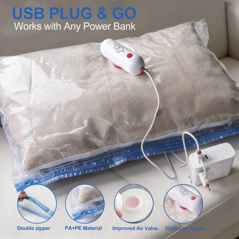 VMstr Vacuum Seal Bags for Clothing Travel, Vacuum Storage Bags with USB Electric Pump, Compression Space Saver for Luggage Suitcase 18 Combo Bags + USB Pump - Image 5