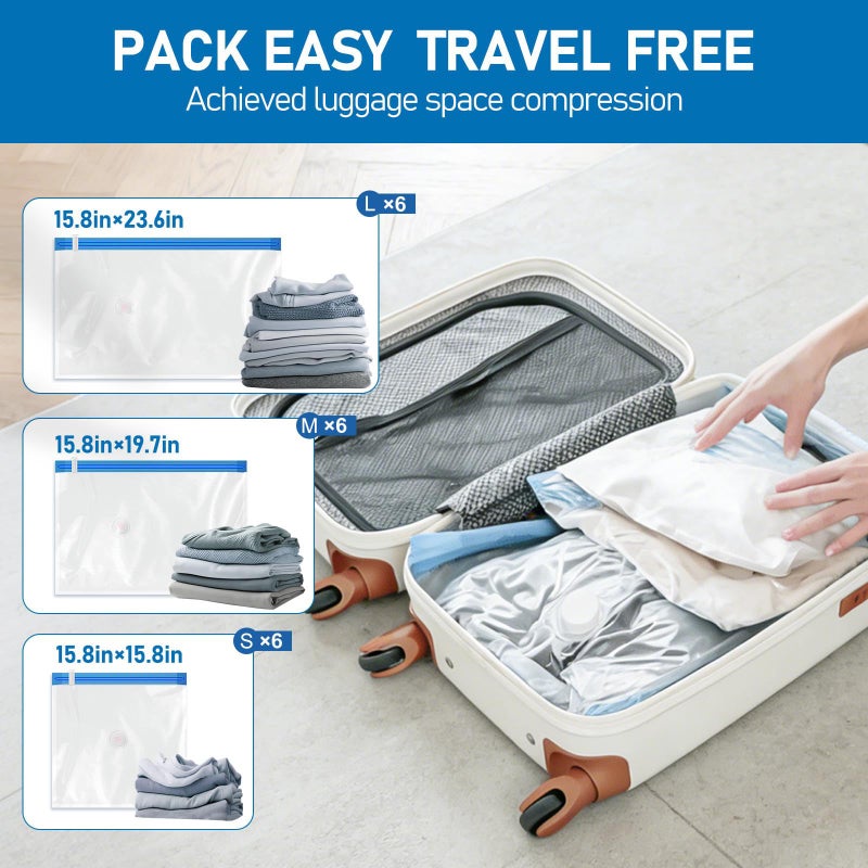 VMstr Vacuum Seal Bags for Clothing Travel, Vacuum Storage Bags with USB Electric Pump, Compression Space Saver for Luggage Suitcase 18 Combo Bags + USB Pump - Image 3