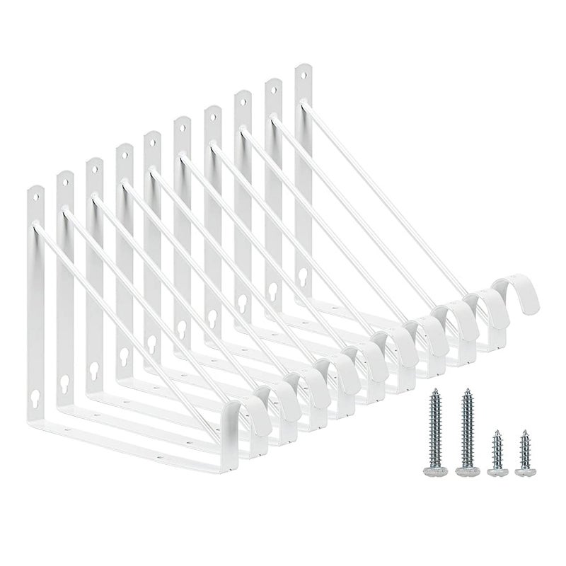HOME MASTER HARDWARE 10 Pack Heavy Duty Closet Shelf  Rod Brackets Wall Mounted Closet Shelves Bracket with Rod Support for Both Shelf Storage and Closet Rod White
