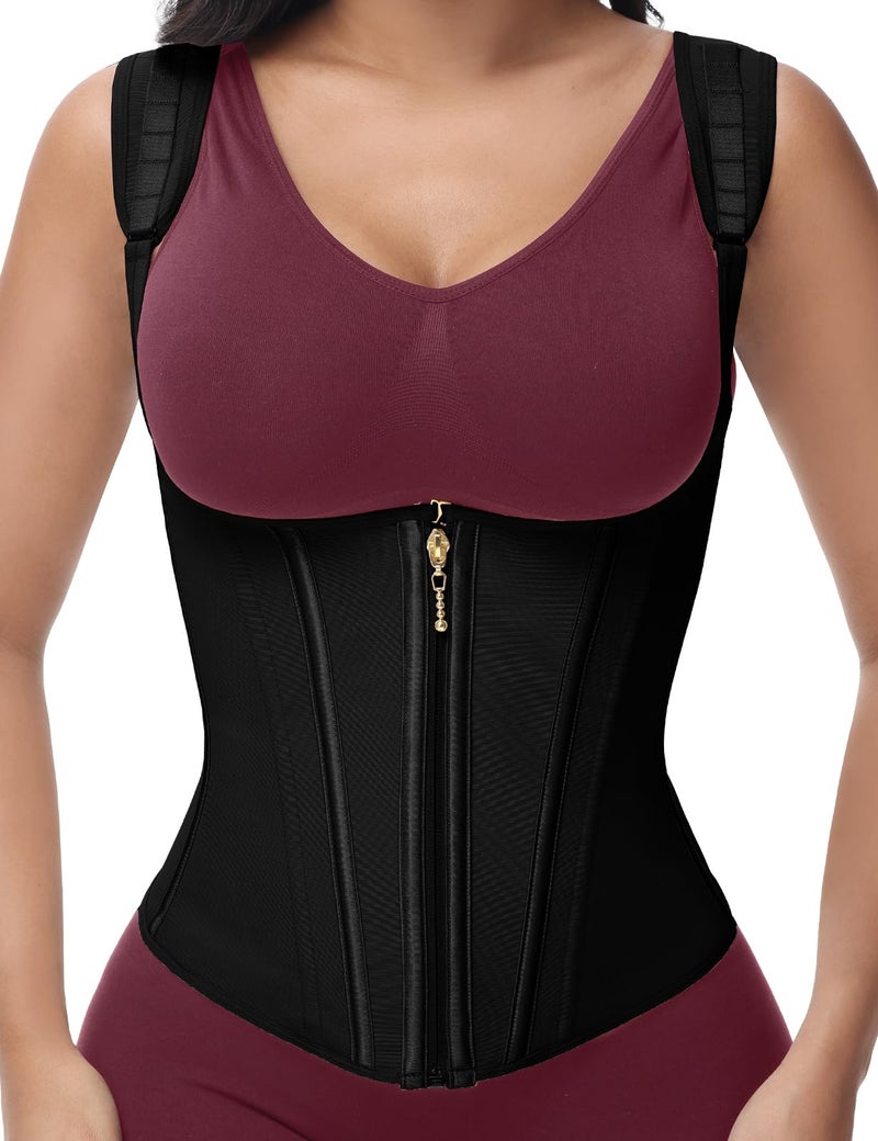 SHAPSHE waist trainer for women working out waist cincher vest for tummy control wrap waist shapewear body shaper with straps Black - Image 1