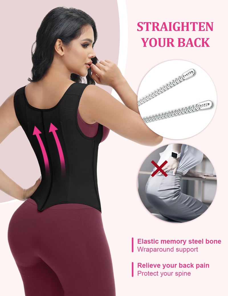 SHAPSHE waist trainer for women working out waist cincher vest for tummy control wrap waist shapewear body shaper with straps Black - Image 4