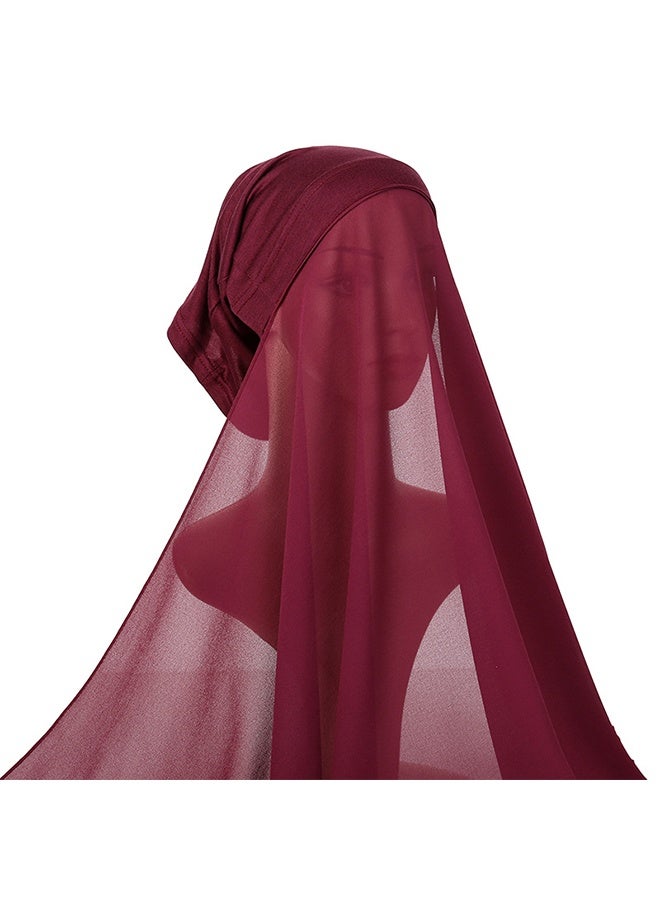 Chiffon Instant Hijab for Women Muslim Under Scarf Tube Cap with Veil Fashion Islam Solid Color Headscarf Turban Wrap-Wine red - Image 1
