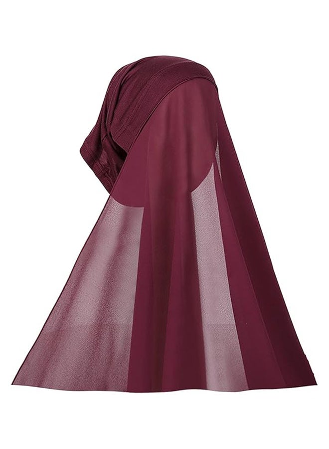 Chiffon Instant Hijab for Women Muslim Under Scarf Tube Cap with Veil Fashion Islam Solid Color Headscarf Turban Wrap-Wine red - Image 3