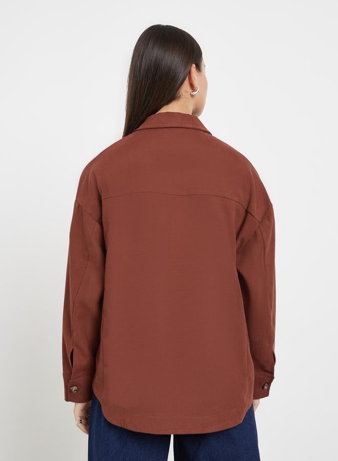 ستايلي قميص بني بياقة وأزرار أمامية - Image 5