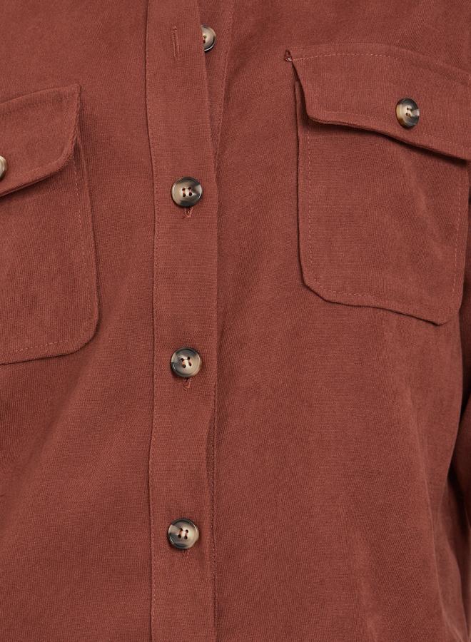 ستايلي قميص بني بياقة وأزرار أمامية - Image 4