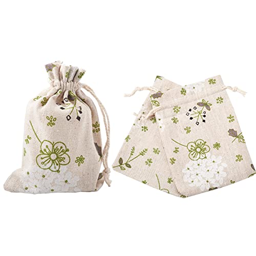 KISSITTY 50 Pack Cotton Cloth Storage Bags with Drawstring 5.5x3.9 Inch Flower Printed Reusable Jewelry Gift Pouches for Wedding Party Favor - Image 1