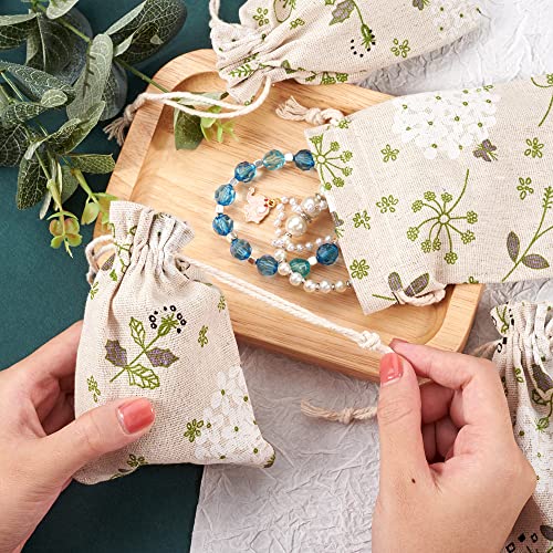KISSITTY 50 Pack Cotton Cloth Storage Bags with Drawstring 5.5x3.9 Inch Flower Printed Reusable Jewelry Gift Pouches for Wedding Party Favor - Image 4