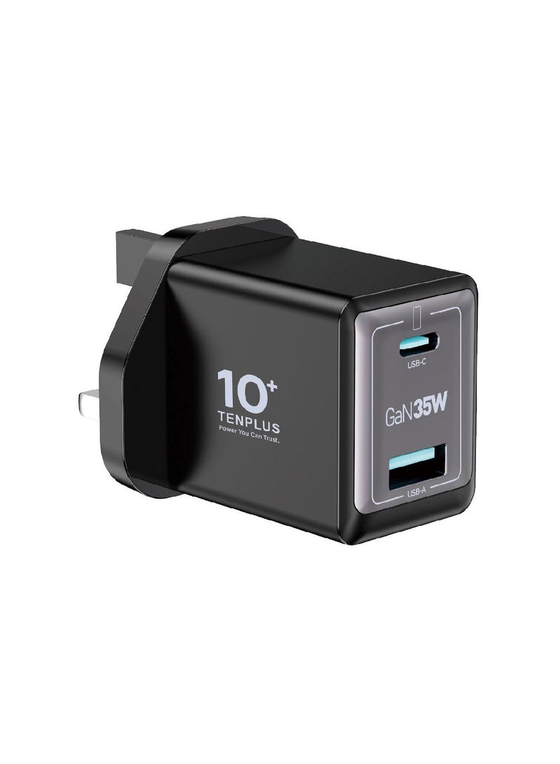 تنبلس شاحن منزلي سريع بمنفذين USB-PD بقدرة 35 وات يوفر شحنًا سريعًا وآمنًا باللون الأسود - Image 1