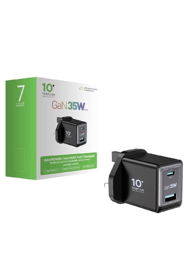 تنبلس شاحن منزلي سريع بمنفذين USB-PD بقدرة 35 وات يوفر شحنًا سريعًا وآمنًا باللون الأسود - Image 2