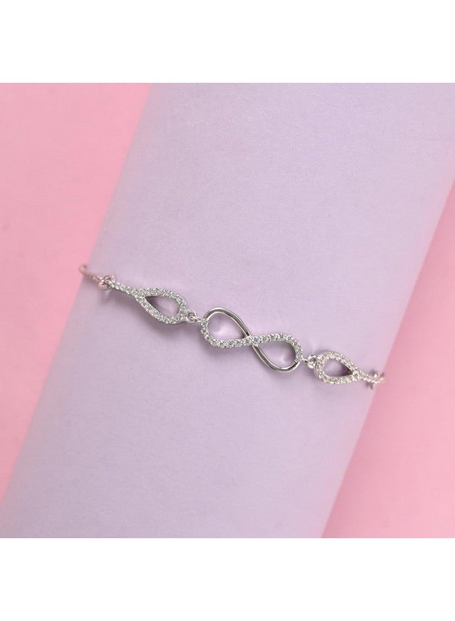 Clara 925 Pure Silver Stone Infinity Hand Bracelet | Adjustable, Anti Tarnish, Swiss Zirconia | Gift for Women and Girls - Image 3