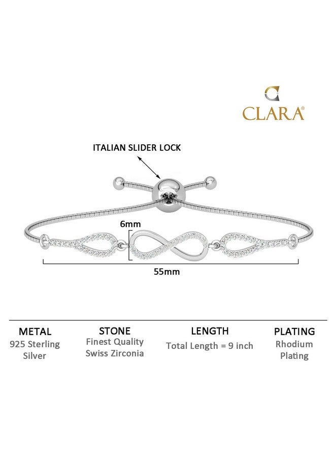 Clara 925 Pure Silver Stone Infinity Hand Bracelet | Adjustable, Anti Tarnish, Swiss Zirconia | Gift for Women and Girls - Image 5