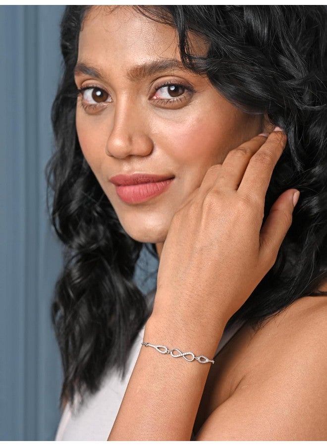 Clara 925 Pure Silver Stone Infinity Hand Bracelet | Adjustable, Anti Tarnish, Swiss Zirconia | Gift for Women and Girls - Image 4